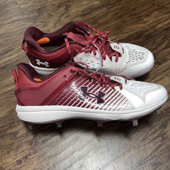 New Under Armour Mens Yard Low MT Baseball Cleats 3025592 Red Metal Harper Sz 15 - Picture 1 of 10